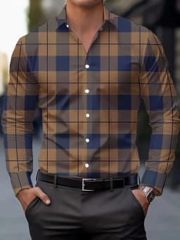 Men's Stylish Casual Long Sleeve Shirt Breathable Tops Gradient Casual Business Shirts Full Sleeve shirts Turn-Down Collar