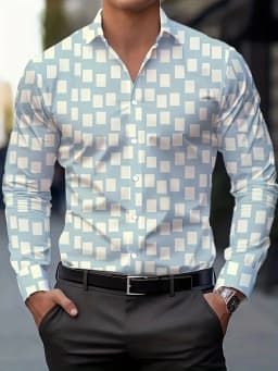 Men's Stylish Casual Long Sleeve Shirt Breathable Tops Gradient Casual Business Shirts Full Sleeve shirts Turn-Down Collar