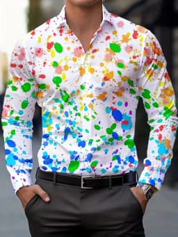 Men's Stylish Casual Long Sleeve Shirt Breathable Tops Gradient Casual Business Shirts Full Sleeve shirts Turn-Down Collar