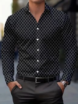 Men's Stylish Casual Long Sleeve Shirt Breathable Tops Gradient Casual Business Shirts Full Sleeve shirts Turn-Down Collar