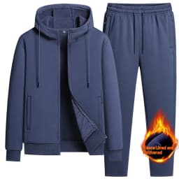 2025 Mens Winter Fleece Running Set Hooded Cardigan Sweatshirt Pants 2 Piece Tracksuit Sports Outfit Casual ensemble jogging