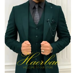 Wedding Tuxedos Men Suit Peak Lapel Terno Masculino Slim Fit Groom Prom Man Blazer Custom 3 Pieces Jacket Pant Vest Dark Green
