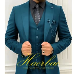 Wedding Tuxedos Men Suit Peak Lapel Terno Masculino Slim Fit Groom Prom Man Blazer Custom 3 Pieces Jacket Pant Vest Dark Green