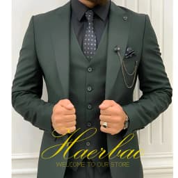 Wedding Tuxedos Men Suit Peak Lapel Terno Masculino Slim Fit Groom Prom Man Blazer Custom 3 Pieces Jacket Pant Vest Dark Green