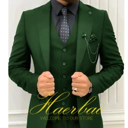 Wedding Tuxedos Men Suit Peak Lapel Terno Masculino Slim Fit Groom Prom Man Blazer Custom 3 Pieces Jacket Pant Vest Dark Green