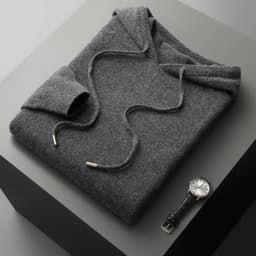 MVLYFLRT Men's 100% Merino Wool Sweater Hooded Collar Knitted Pullover Sweatshirt Autumn Winter Casual Large Tops Long Sleeved