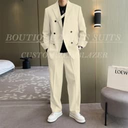 Fashion Ivory Loose Suits For Men Boyfriend Clothing 2026 New Casual Jacket Pants 2Pcs Set Custom Made Male Wear costume homme
