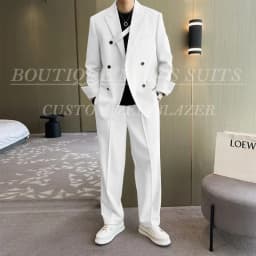 Fashion Ivory Loose Suits For Men Boyfriend Clothing 2026 New Casual Jacket Pants 2Pcs Set Custom Made Male Wear costume homme