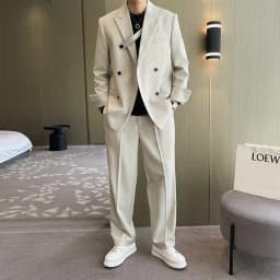Fashion Ivory Loose Suits For Men Boyfriend Clothing 2026 New Casual Jacket Pants 2Pcs Set Custom Made Male Wear costume homme