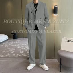 Fashion Ivory Loose Suits For Men Boyfriend Clothing 2026 New Casual Jacket Pants 2Pcs Set Custom Made Male Wear costume homme