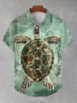 Fashion Men's Casual Sea Life Graphic Short Sleeved Shirts Button Down Lapel Shirts Oversized Tops Casual Hawaiian Shirt for Men