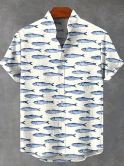 Fashion Men's Casual Sea Life Graphic Short Sleeved Shirts Button Down Lapel Shirts Oversized Tops Casual Hawaiian Shirt for Men