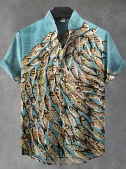 Fashion Men's Casual Sea Life Graphic Short Sleeved Shirts Button Down Lapel Shirts Oversized Tops Casual Hawaiian Shirt for Men