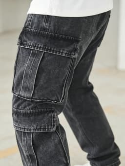 Vintage Man Baggy Cargo Denim Jeans Straight Hip Hop Multi-Pocket Trousers Wide Leg Streetwear Loose Cargo Pants