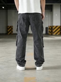 Vintage Man Baggy Cargo Denim Jeans Straight Hip Hop Multi-Pocket Trousers Wide Leg Streetwear Loose Cargo Pants