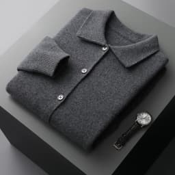 Autumn And Winter 100% Cashmere Cardigan Men's POLO Collar Coat Knitted Baseball Uniform Jacket Bottoming Wool Sweater