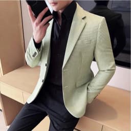 Bright Silk Thousand Bird Grid Suit Jacket Korean-style Business Fashion Slim Fit Single Breasted Men Social Party Dress Coats