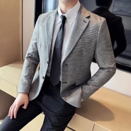 Bright Silk Thousand Bird Grid Suit Jacket Korean-style Business Fashion Slim Fit Single Breasted Men Social Party Dress Coats