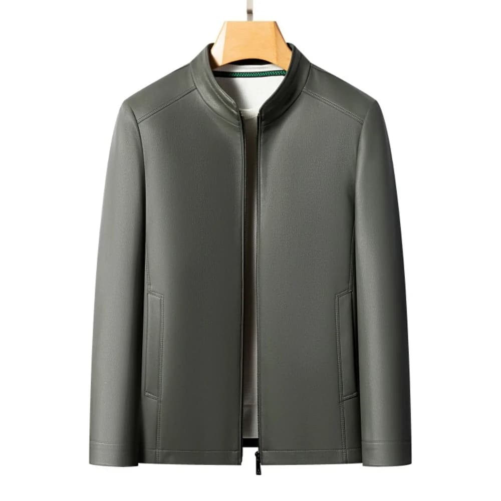 New Spring and Autumn 2025 Casual Leather Jackets, Men's Stand-Up Collar Leather Jackets, and High-End Large-Sized Goatskin Coat