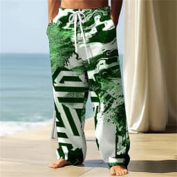 3D printed pattern, fashionable, high-quality, comfortable men's wide-leg pants, trendy printed men's pants