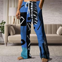 3D printed pattern, fashionable, high-quality, comfortable men's wide-leg pants, trendy printed men's pants