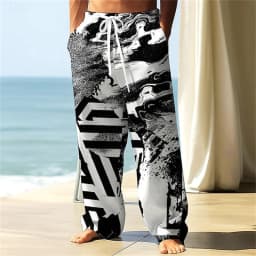 3D printed pattern, fashionable, high-quality, comfortable men's wide-leg pants, trendy printed men's pants