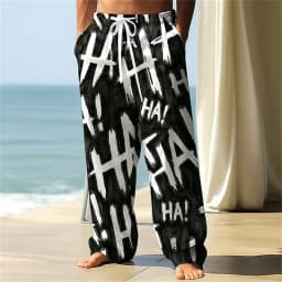 3D printed pattern, fashionable, high-quality, comfortable men's wide-leg pants, trendy printed men's pants