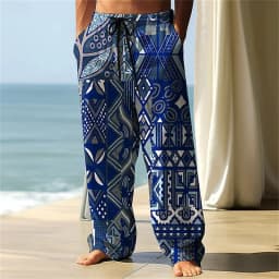 3D printed pattern, fashionable, high-quality, comfortable men's wide-leg pants, trendy printed men's pants