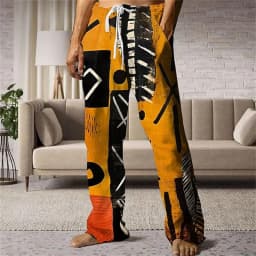 3D printed pattern, fashionable, high-quality, comfortable men's wide-leg pants, trendy printed men's pants