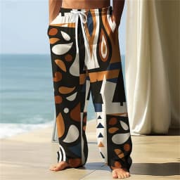 3D printed pattern, fashionable, high-quality, comfortable men's wide-leg pants, trendy printed men's pants