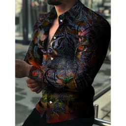 3D Print Animal Tiger Graphic Shirts Casual Long Sleeve Oversized Button Down Shirts For Men Fashion Designer Comfortable Blouse