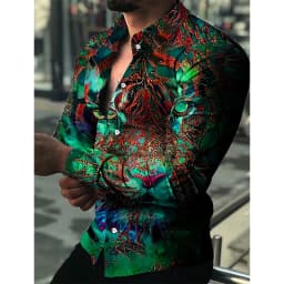 3D Print Animal Tiger Graphic Shirts Casual Long Sleeve Oversized Button Down Shirts For Men Fashion Designer Comfortable Blouse
