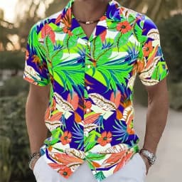 2026 Men's Floral Print Palm Leaf Tropical Plants Shirt Summer Hawaiian Shirt Short Sleeve Hawaiian Vacation Holiday Beach Wear