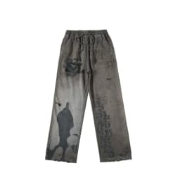 Graffiti Solied SSSAINT LOUIS Hole Damaged Casual Sweatpants Men Women Washed Distressed Loose Straight Track Pants Trousers