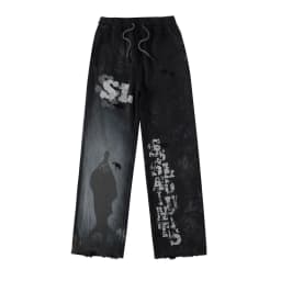 Graffiti Solied SSSAINT LOUIS Hole Damaged Casual Sweatpants Men Women Washed Distressed Loose Straight Track Pants Trousers