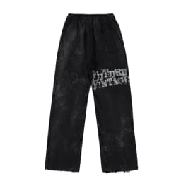 Graffiti Solied SSSAINT LOUIS Hole Damaged Casual Sweatpants Men Women Washed Distressed Loose Straight Track Pants Trousers