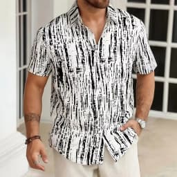 Men's Striped Geometric Abstract Shirt Button Up Short Sleeve 3D Print Turndown Shirt Blue Black Orange