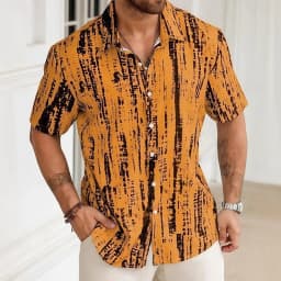 Men's Striped Geometric Abstract Shirt Button Up Short Sleeve 3D Print Turndown Shirt Blue Black Orange