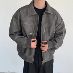 Spring Pink Mens Cropped PU Leather Jacket Fashion Turn-down Collar Gradient Color Retro Coat Zipper Men's Motorcycle Outwear