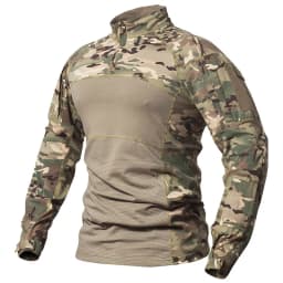 Men Tactical Combat Shirt Stretch Multicam Airsoft Paintball Hunting Clothing Cotton 1/4 Zipper Shirts Long Sleeve Camo T Shirt
