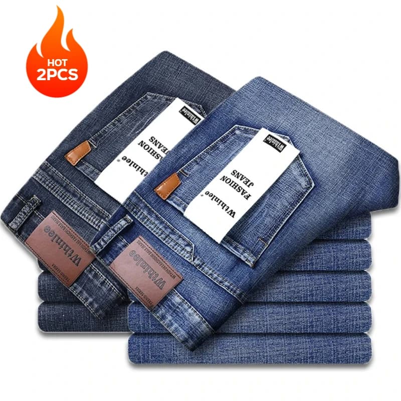 2-piece Set 2025 New WhinLEE Black and Blue Business Elite Jeans Micro Elastic Straightleg Multicraft High-quality Denim Pants