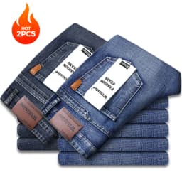 2-piece Set 2025 New WhinLEE Black and Blue Business Elite Jeans Micro Elastic Straightleg Multicraft High-quality Denim Pants