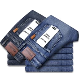2-piece Set 2025 New WhinLEE Black and Blue Business Elite Jeans Micro Elastic Straightleg Multicraft High-quality Denim Pants