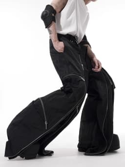 Mauroicardi Spring Autumn Cool Black Baggy Wide Leg Techwear Pants for Mens with Many Zippers Luxury Designer Clothes Streetwear