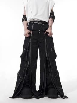 Mauroicardi Spring Autumn Cool Black Baggy Wide Leg Techwear Pants for Mens with Many Zippers Luxury Designer Clothes Streetwear
