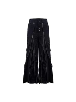 Mauroicardi Spring Autumn Cool Black Baggy Wide Leg Techwear Pants for Mens with Many Zippers Luxury Designer Clothes Streetwear