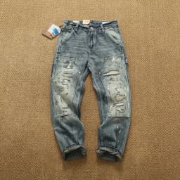 High OZ Heavy Duty Work Jeans Men's Patch Oil Dirty Wash Heavy Industry Washable Lumberjack Pants