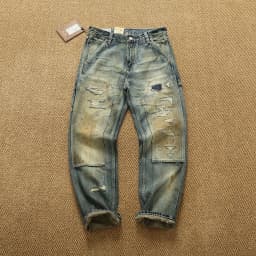 High OZ Heavy Duty Work Jeans Men's Patch Oil Dirty Wash Heavy Industry Washable Lumberjack Pants