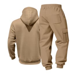 Men's 1-piece Fleece-lined Zip-up Hoodie with 2-piece Multi-zip Pocket Workwear Casual Pants Winter Street Sports Set
