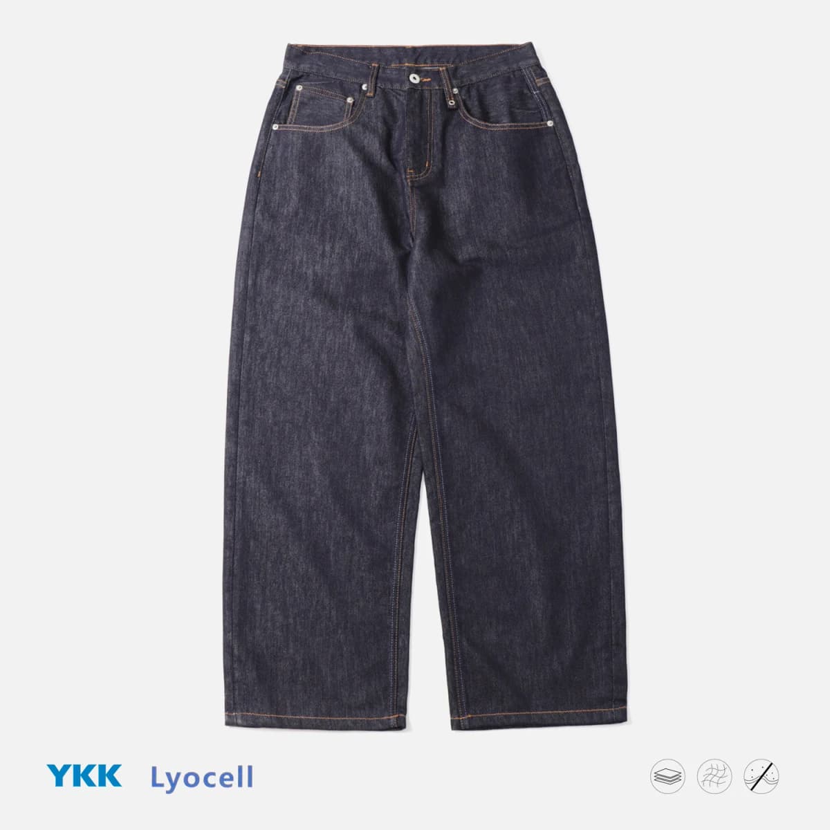 12oz 26SS Indigo Blue Lyocell Anti-Fade A-Line Curved-Cut Lightweight Comfortable Casual Denim Jeans for Men and Women Summer